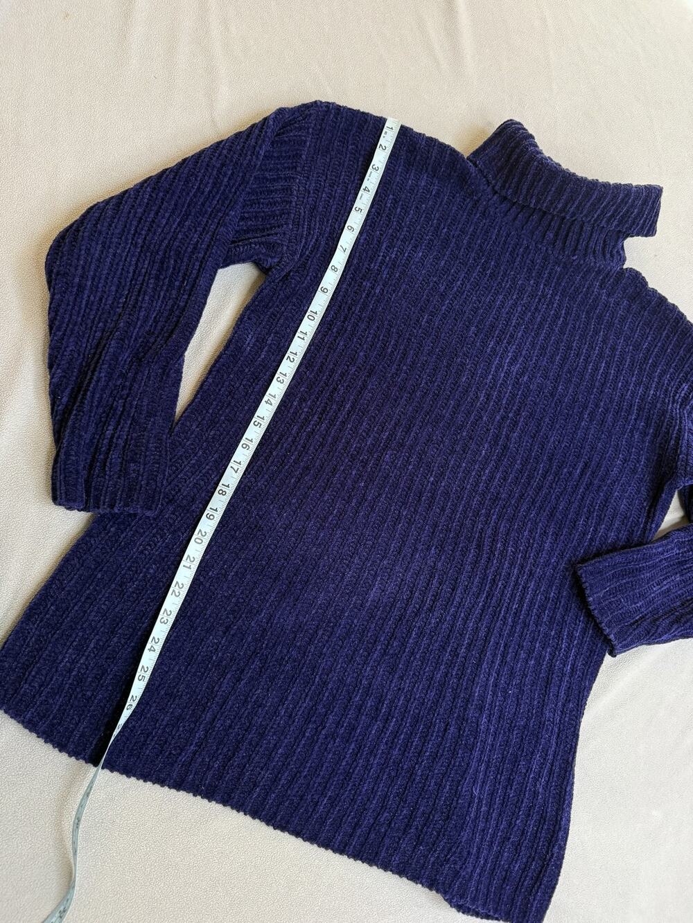 Carolyn Taylor Chenille Turtleneck Sweater Navy Blue Ribbed Knit Y2K Women's S